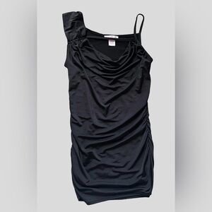 Wet Seal Black Slinky Ruched Asymmetrical Mini Dress Size Small Y2K